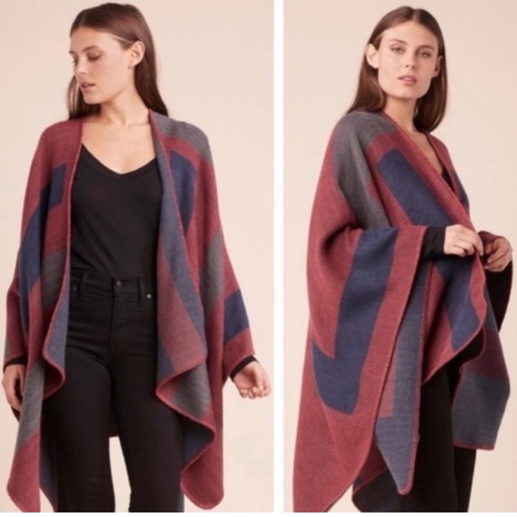 BB Dakota Mulberry Blanket Sweater Plaid Red Navy Blue - Picture 6 of 7